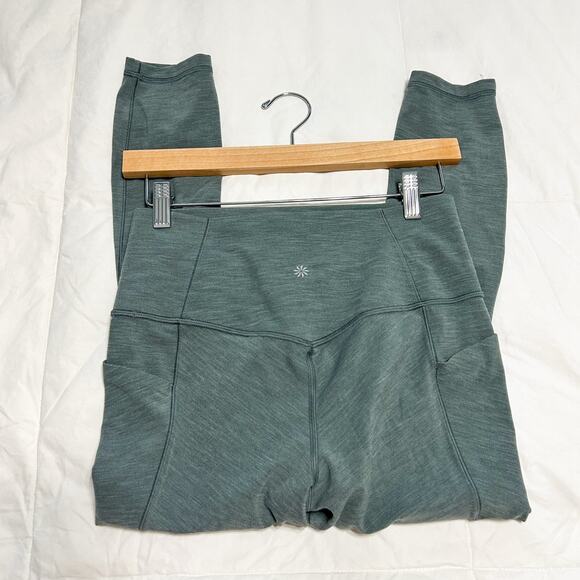 Athleta Salutation Stash 7/8 Tight Leggings Green Heather Powervita EUC Size M - Picture 6 of 7